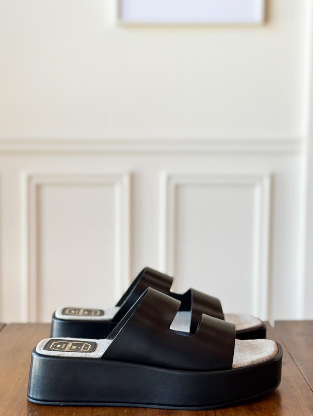 Emerson Fry Black Platform Slide Sandals